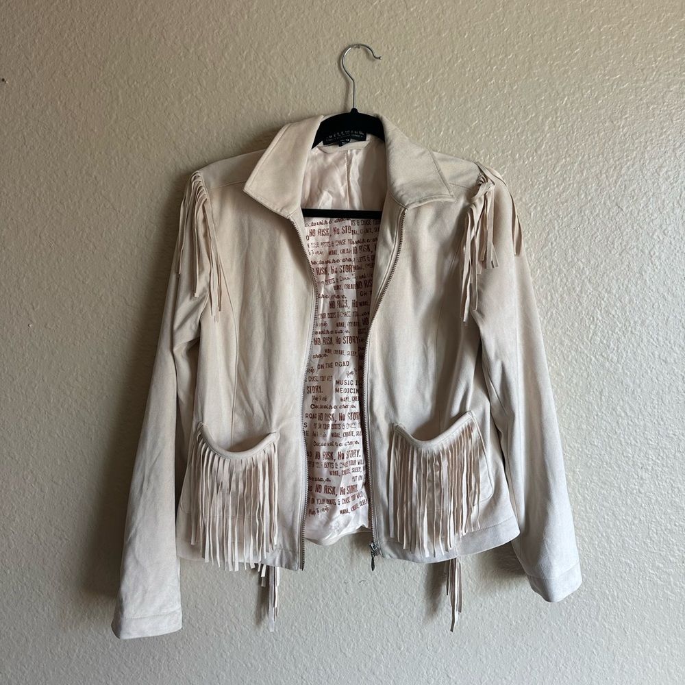 Idyllwind Cream Fringe Faux-Suede Jacket
